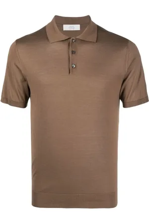 Mauro Ottaviani Koszulki, Mężczyzna, brązowy, XL, Jedwabna Polo w Jęczmieniowym Brązie