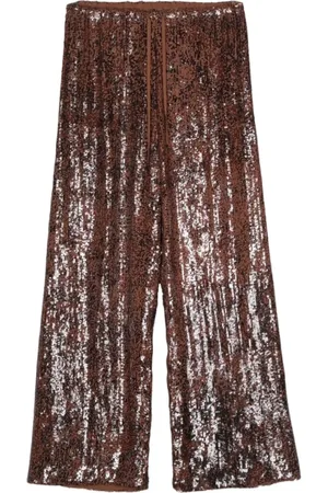 DRIES VAN NOTEN Spodnie, Kobieta, brązowy, S, Pajetki Ombré Szerokie Nogi Spodnie ze sznurkiem