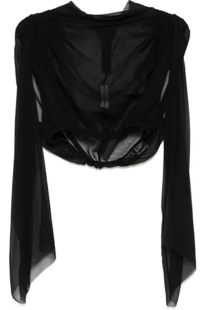 Rick Owens Bluzki, Kobieta, Czarny, S, Czarna Koszulka z Guzikami i Plisami