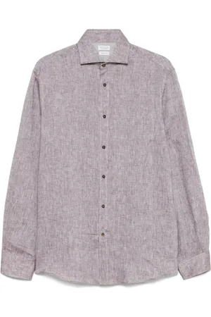 Brunello Cucinelli Koszule, Mężczyzna, brązowy, 3XL, Jasnobrązowa Koszula Z Kołnierzykiem Cutaway Długie Rękawy