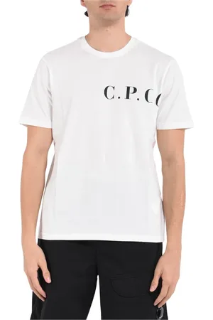 C.P. Company Koszulki, Mężczyzna, Biały, XL, Bawełniana Koszulka z Jerseyu z Żebrowanym Obrzeżem