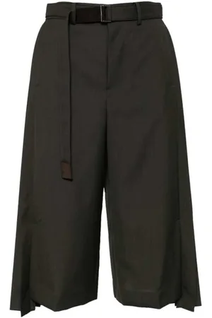SACAI Spodnie, Kobieta, Zielony, M, Khaki Plisowane Spodnie z Szeroką Nogawką