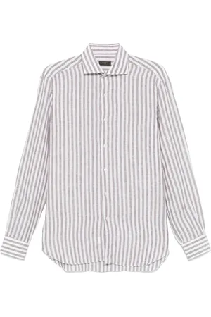 BARBA Koszule, Mężczyzna, Wielobarwność, 4XL, Brązowa koszula z guzikami i rozkładanym kołnierzem