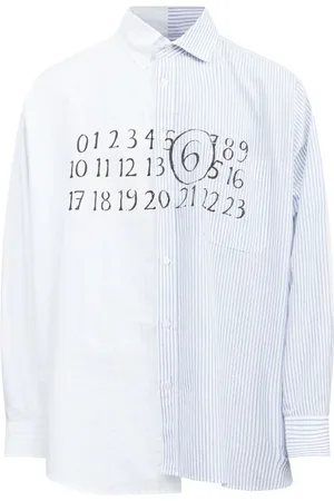 Maison Margiela Koszule, Mężczyzna, Wielobarwność, M, Bawełna, Bawełniana koszula w niebiesko-białe paski