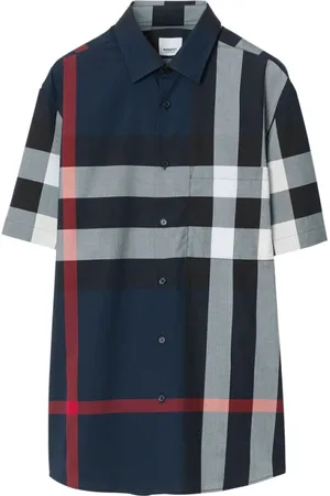 Burberry Koszule, Mężczyzna, Niebieski, S, Bawełna, Koszula bawełniana w kratę