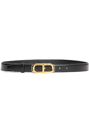 Tom Ford Akcesoria, Kobieta, Czarny, 90 CM, Czarny Pasek Skórzany Palmellato z Złotą Klamrą