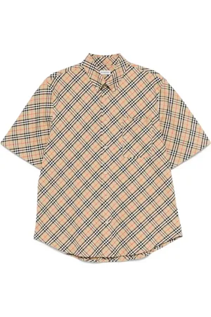 Burberry Koszule, Mężczyzna, brązowy, M, Bawełna, Jasnobrązowa koszula z krótkim rękawem zapinana na guziki