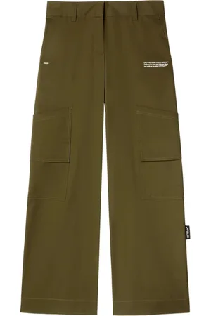 OFF-WHITE Spodnie, Kobieta, Zielony, S, Len, Oliwkowe Spodnie Cargo