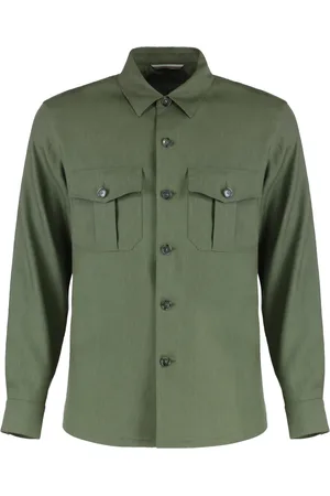 CANALI Kurtki, Mężczyzna, Zielony, M, Kurtka Overshirt z Wełnianym Mieszanki