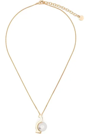 Salvatore Ferragamo Akcesoria, Kobieta, Żółty, ONE SIZE, Naszyjnik z zawieszką z perłą i logo