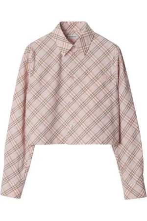 Burberry Bluzki, Kobieta, Różowy, S, Bawełna, Krótka koszula zapinana na guziki w kratę Vintage Check