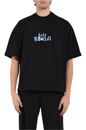 BONSAI Koszulki, Mężczyzna, Czarny, XL, Bawełniany T-shirt z haftowanym logo