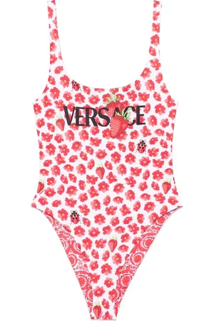 VERSACE Stroje kąpielowe, Kobieta, Czerwony, L, Czerwony Odwracalny Strój Kąpielowy z Wzorem Sygnatury