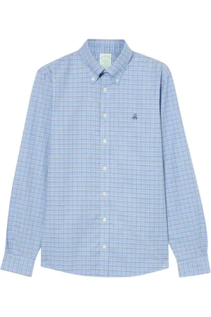 Brooks Brothers Koszule, Mężczyzna, Niebieski, M, Bawełna, Slim Fit Złota Flanelowa Koszula w kratę z guzikami