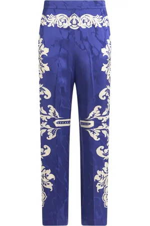 Etro Spodnie, Kobieta, Niebieski, M, Niebieskie Kwiatowe Spodnie Palazzo z Materiału Jacquard