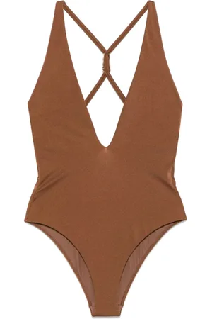 VERSACE Stroje kąpielowe, Kobieta, brązowy, L, Brązowy Plunging V-Neck Beachwear