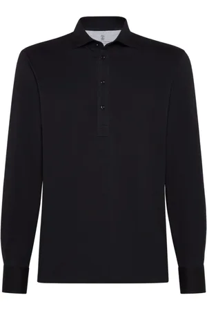 Brunello Cucinelli Koszulki, Mężczyzna, Czarny, M, Bawełna, Bawełniana koszulka polo z długim rękawem