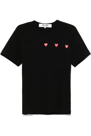 Comme des Garçons Koszulki, Mężczyzna, Czarny, XS, Bawełna, Czarny T-shirt z Okrągłym Dekoltem i Nadrukiem Serca