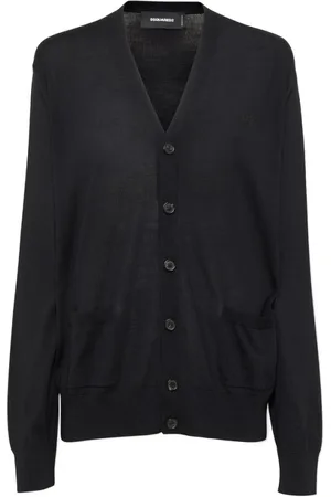 Dsquared2 Swetry, Kobieta, Czarny, L, Wełna, Sweter z Dzianiny z Dekoltem w Serek