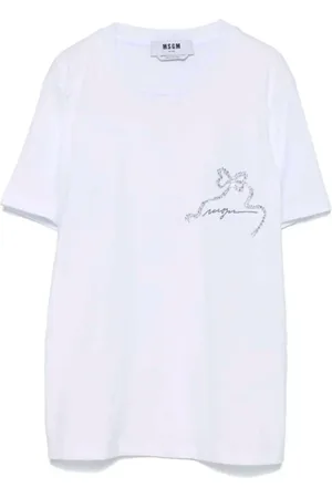 Msgm Koszulki, Kobieta, Biały, M, Bawełna, T-shirt z okrągłym dekoltem i ozdobami