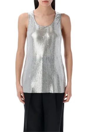 JUNYA WATANABE Koszulki, Kobieta, Szary, M, Metallic Mesh Tank Top Bezrękawnik Dekolt w łódkę