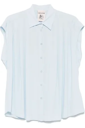 SEMICOUTURE Bluzki, Kobieta, Niebieski, S, Elegancka Koszula Celeste z Jedwabiu