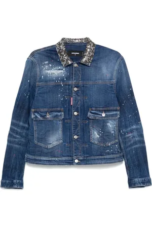 Dsquared2 Kurtki, Mężczyzna, Niebieski, M, Denim, Kurtka dżinsowa Indigo z guzikami