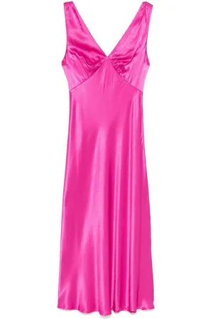 RIXO London Sukienki, Kobieta, Różowy, L, Fuchsia Sukienka z Dekoltem w Serek