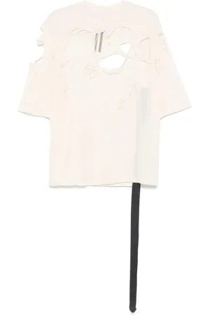 Rick Owens Koszulki, Kobieta, Beżowy, ONE SIZE, Zniszczony T-shirt z okrągłym dekoltem Dark Shadow