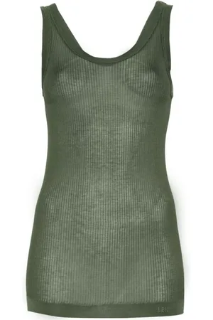 LEMAIRE Koszulki, Kobieta, Zielony, M, Zielony prążkowany top bez rękawów z dekoltem typu scoop neck
