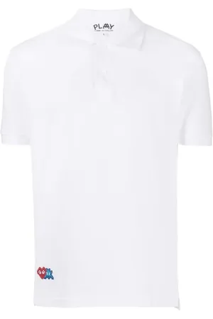 Comme des Garçons Koszulki, Mężczyzna, Biały, M, Bawełna, Biały sweter polo z aplikacją