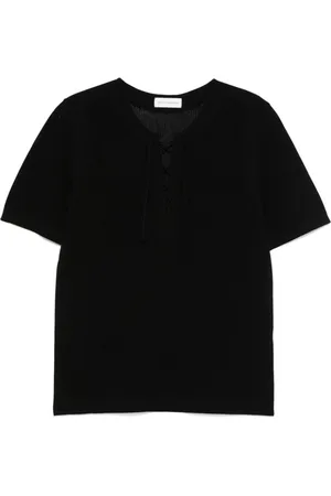 DRIES VAN NOTEN Koszulki, Mężczyzna, Czarny, L, Sweter z krótkim rękawem i sznurowaniem