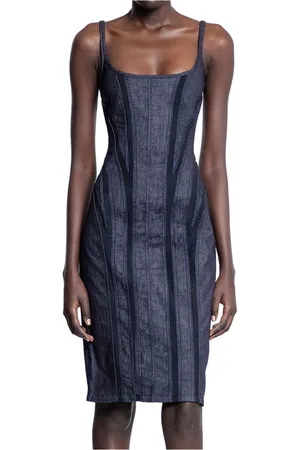MUGLER Sukienki, Kobieta, Niebieski, XS, Denim, Denim Mesh Gorset Sukienka