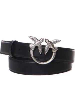 Pinko Akcesoria, Kobieta, Czarny, XS, Czarny skórzany pasek z klamrą Love Birds