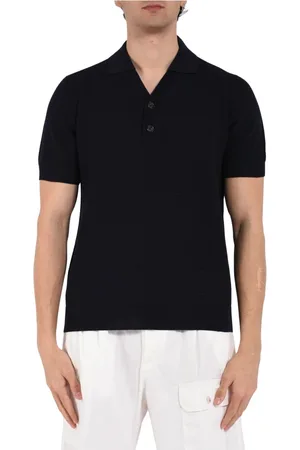 Paolo Pecora Koszulki, Mężczyzna, Niebieski, XL, Sweter Polo z Guzikami