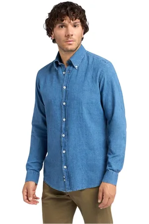 Brooks Brothers Koszule, Mężczyzna, Niebieski, 2XL, Bawełna, Slim Fit Koszula z Chambrayu z bawełny i lnu z guzikami