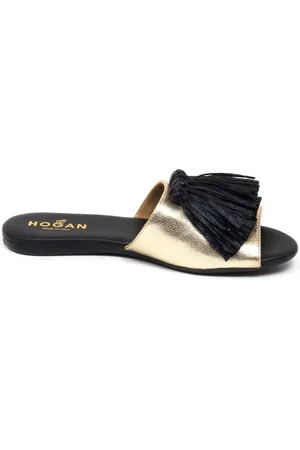 Hogan Buty, Kobieta, Żółty, 36 EU, Len, Złote skórzane sandały Valencia buty