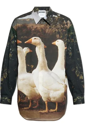 Moschino Koszule, Mężczyzna, Wielobarwność, L, Len, Koszula z motywem zwierzęcym