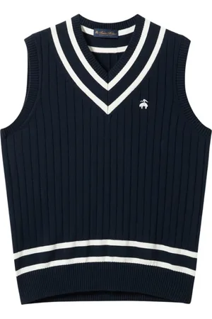 Brooks Brothers Swetry, Mężczyzna, Niebieski, XL, Bawełna, Koszulka z logo haftem z bawełny na tenisa z dekoltem w serek