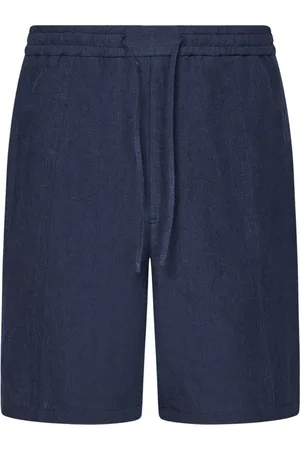Emporio Armani Szorty, Mężczyzna, Niebieski, 2XL, Len, Niebieskie lniane szorty z wiązaniem dla mężczyzn