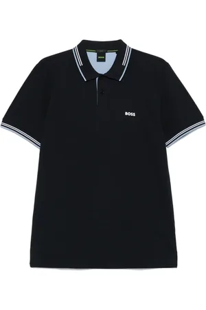 HUGO BOSS Koszulki, Mężczyzna, Niebieski, M, Granatowy Sweter z Krótkim Rękawem i Przyciskami