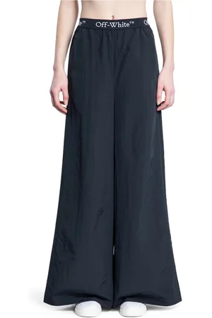 OFF-WHITE Spodnie, Kobieta, Czarny, XS, Nylon, Czarne Nylonowe Spodnie o Wysokim Staniu i Szerokich Nogawkach