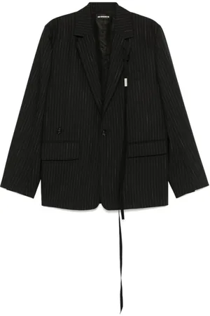 ANN DEMEULEMEESTER Kurtki, Mężczyzna, Czarny, L, Czarna Pinstripe Dwurzędowa Kurtka