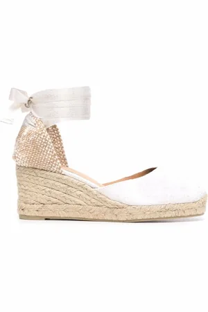 Castaner Buty, Kobieta, Biały, 39 EU, Białe Skórzane Koturny Pasek na Kostce