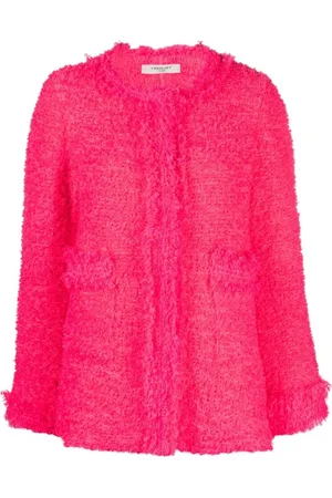 CHARLOTT Swetry, Kobieta, Różowy, S, Tweed, Fuchsia Tweed Fringe Kurtka