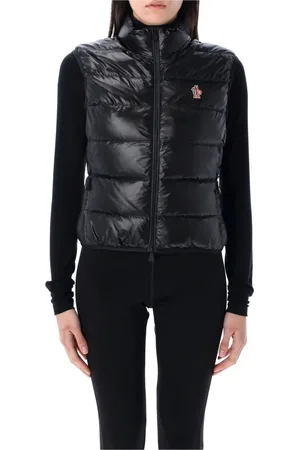 Moncler Kurtki, Kobieta, Czarny, L, Nylon, Czarny Pikowany Zip-up Jersey Gilet