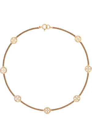 Tory Burch Akcesoria, Kobieta, Żółty, ONE SIZE, Kryształowy Naszyjnik z Zawieszką w Kształcie Pierścienia Crystal Spring