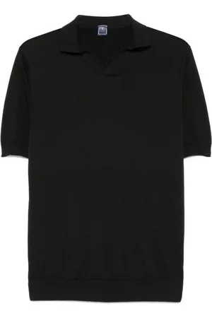 FEDELI Koszulki, Mężczyzna, Czarny, 2XL, Koszulka Polo z Dekoltem w Serek