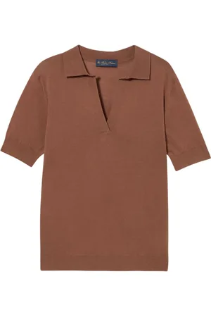 Brooks Brothers Swetry, Kobieta, brązowy, M, Bawełna, Pikowany sweter z jedwabiem i kołnierzem Johnny