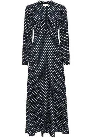 RIXO London Sukienki, Kobieta, Niebieski, M, Navy Polka Dot Silk Dress